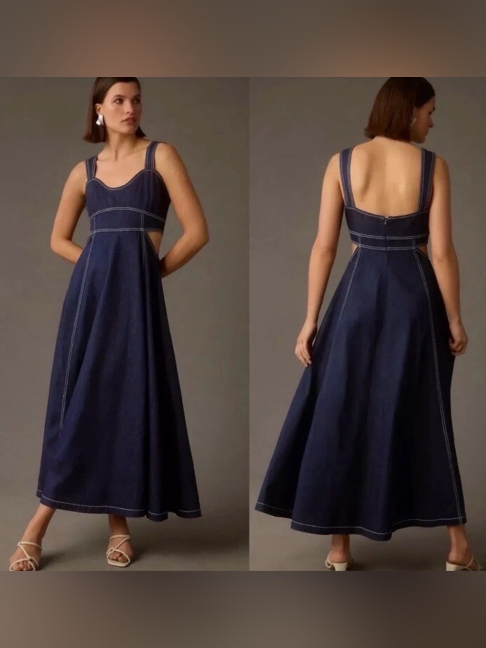 Anthropologie 2X Aureta Studio Corset Denim Cutout Plus Maxi Dress NWT